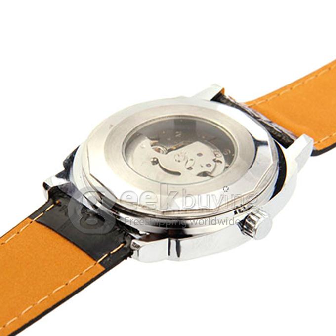 Winner PU Analog Mechanical Men's Casual Watch - White