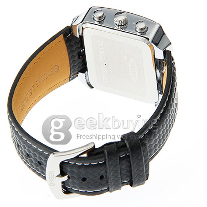 OHSEN AD0930 Analog-Digital Multi-Functional Fashion Dial Unisex Wrist Watch with Black PU Watchband - Blue