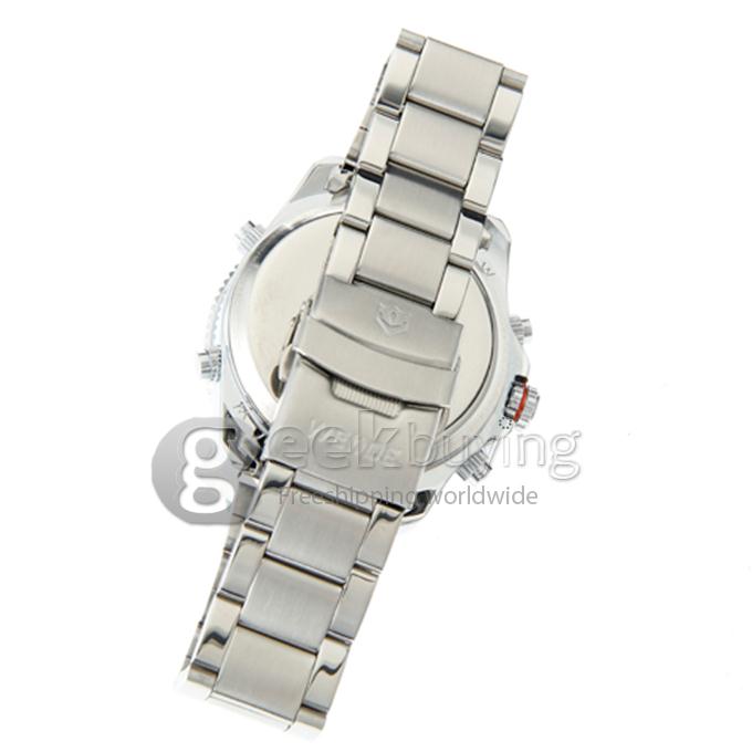 WeiDe WH-903 Analog and Digital Dual-Display Silver Steel Watchband Men's Wrist Watch - White