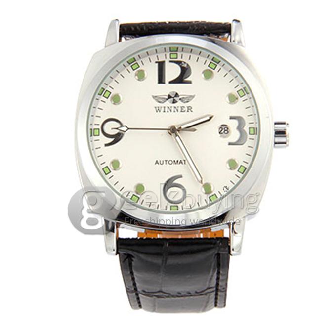 Winner PU Analog Mechanical Men's Casual Watch - White