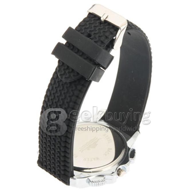 Men's Analog Silicone Band Quartz Wrist Watch with Tachymeter - Black