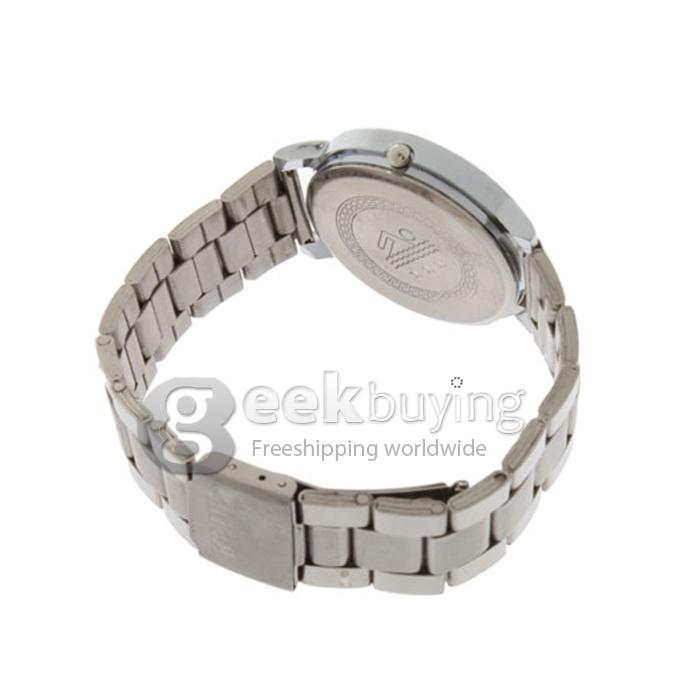 KEDE Analog Unisex Binary Display Black Dial Silver Alloy Band Wrist Watch - Black
