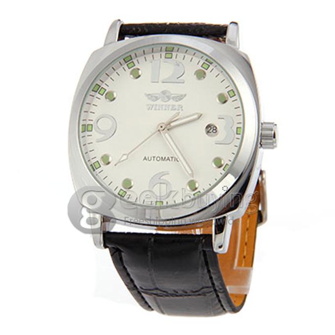 Winner PU Analog Mechanical Men's Casual Watch - White