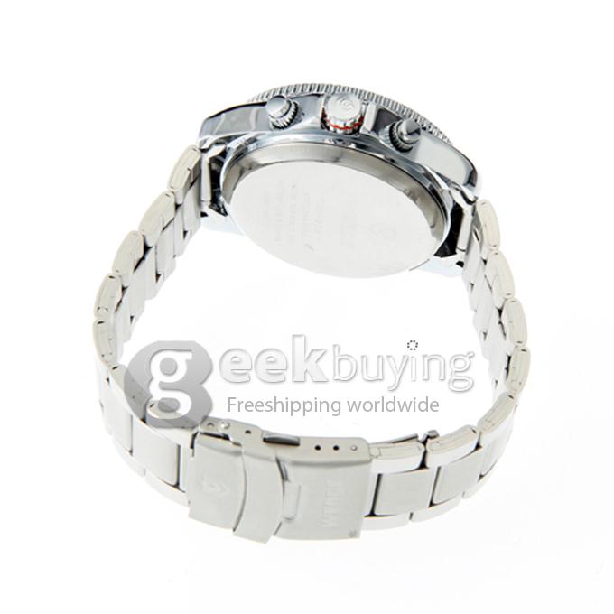 WeiDe WH-903 Analog and Digital Dual-Display Silver Steel Watchband Men's Wrist Watch - White