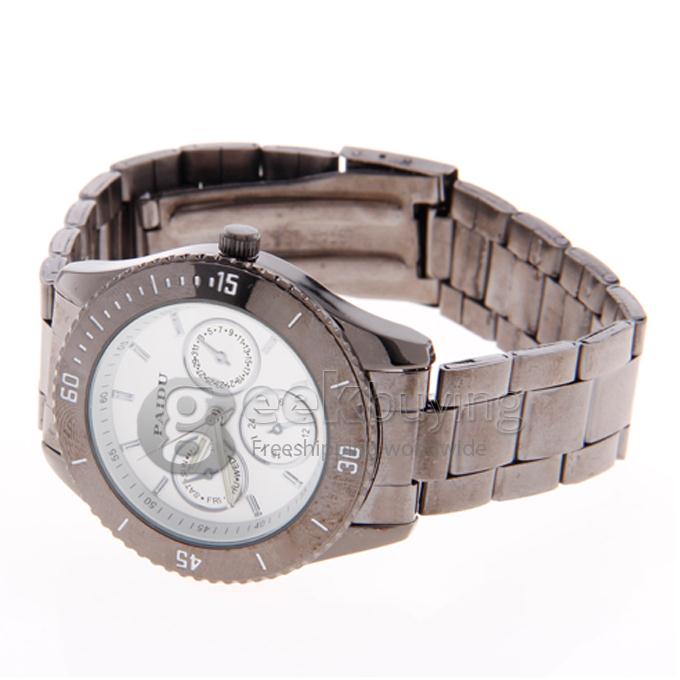 Paidu Black Steel Band Analog Quartz Men's Wrist Watch - White