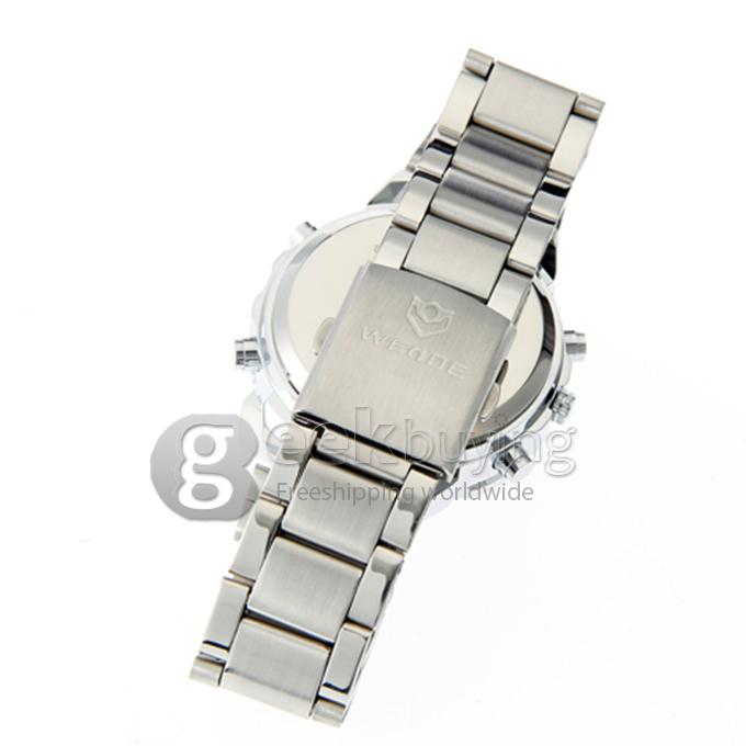 WeiDe WH-843 Analog and Digital Dual-Display Men's Wrist Watch with Silver Steel Watchband - Blue