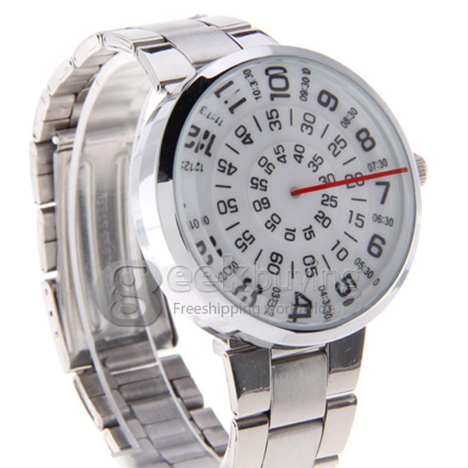 PaiDu Rotation Silver Steel Watchband Round Dial Quartz Men's Wrist Watch - White