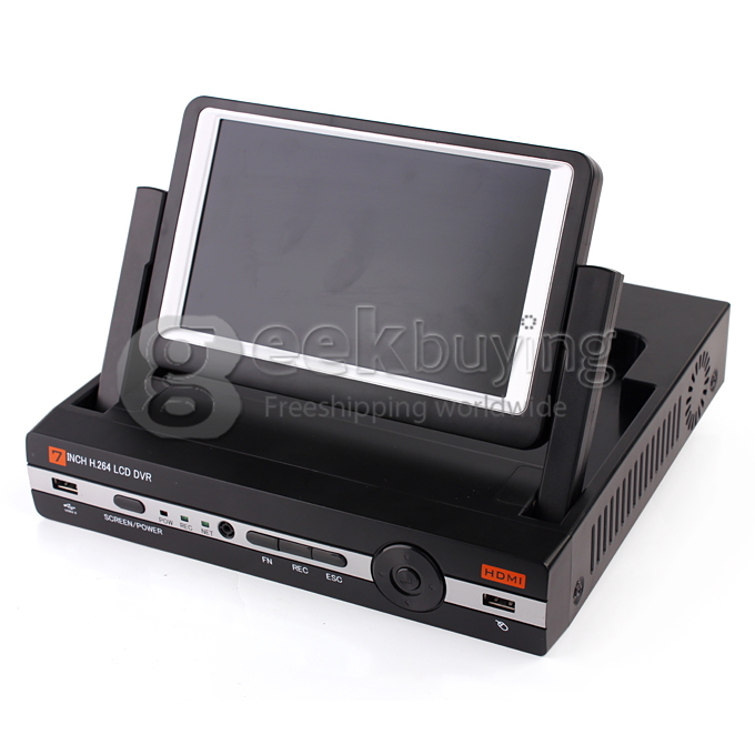 8CH DVR With 7 Inch Screen H.264, D1 Resolution, Support Iphone Android Phone PTZ Surveillance CCTV System - Black