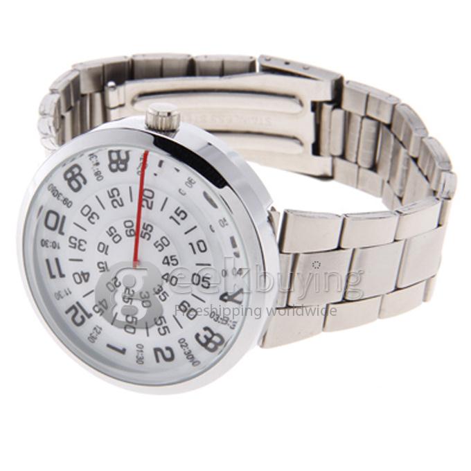 PaiDu Rotation Silver Steel Watchband Round Dial Quartz Men's Wrist Watch - White