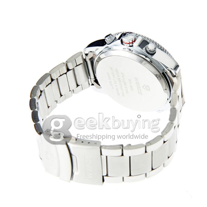 WeiDe WH-903 Analog and Digital Dual-Display Silver Steel Watchband Men's Wrist Watch - Blue