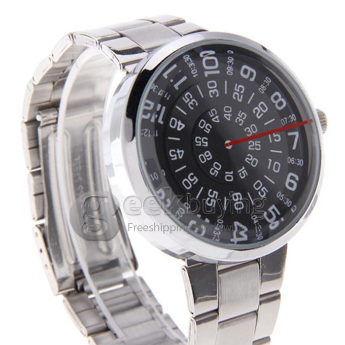 PaiDu Rotation Silver Steel Watchband Round Dial Quartz Men's Wrist Watch - Black