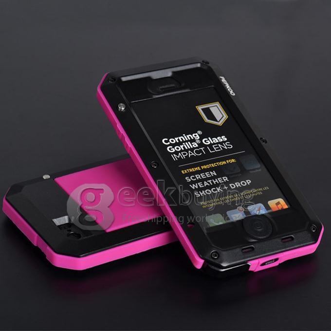 PEPK Extreme Aluminum Metal Shockproof Cover Case with Gorilla Glass for iPhone 5C - Black/Rose