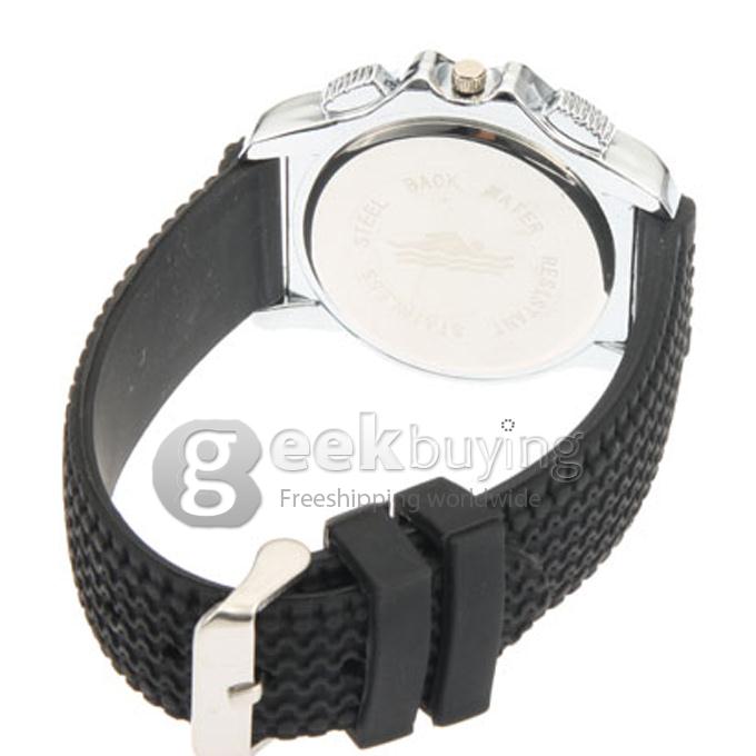 Men's Analog Silicone Band Quartz Wrist Watch with Tachymeter - Black