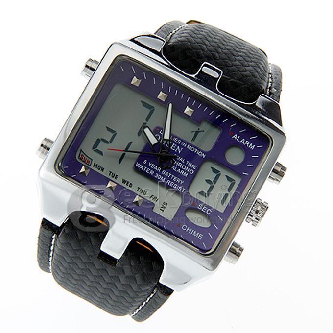 OHSEN AD0930 Analog-Digital Multi-Functional Fashion Dial Unisex Wrist Watch with Black PU Watchband - Blue