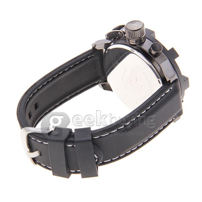 V6 Men's Analog Round Dial Black Silicone Watchband Quartz Wrist Watch - White