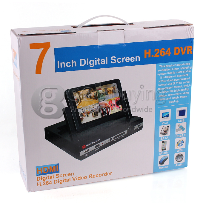 8CH DVR With 7 Inch Screen H.264, D1 Resolution, Support Iphone Android Phone PTZ Surveillance CCTV System - Black