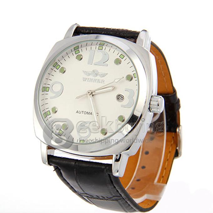 Winner PU Analog Mechanical Men's Casual Watch - White