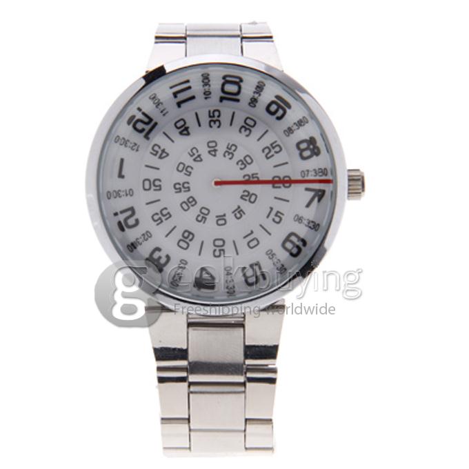 PaiDu Rotation Silver Steel Watchband Round Dial Quartz Men's Wrist Watch - White