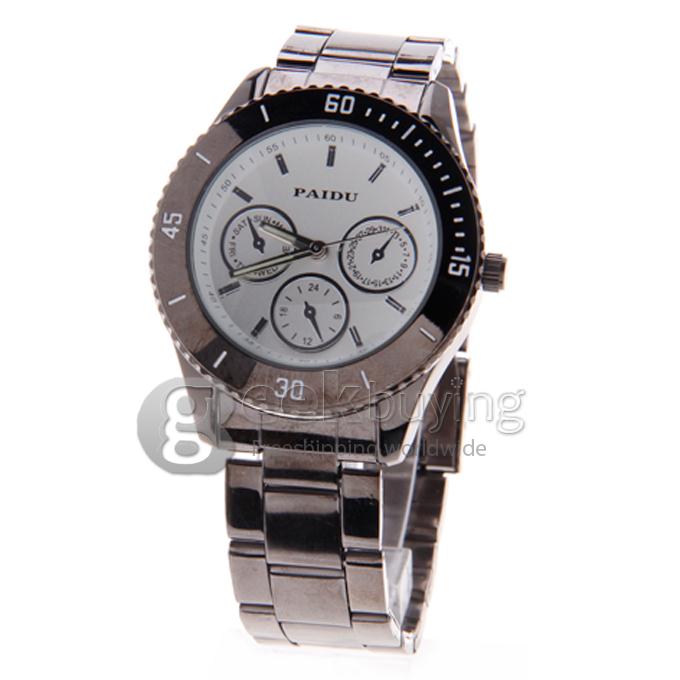 Paidu Black Steel Band Analog Quartz Men's Wrist Watch - White