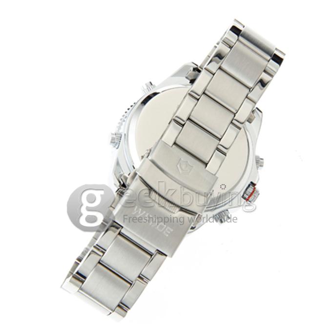 WeiDe WH-903 Analog and Digital Dual-Display Silver Steel Watchband Men's Wrist Watch - Blue