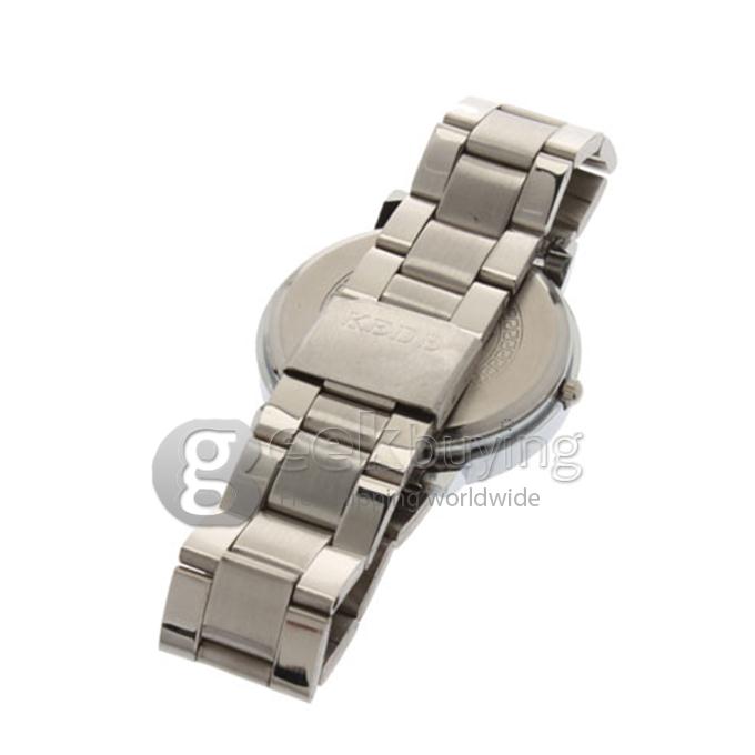 KEDE Analog Unisex Binary Display Black Dial Silver Alloy Band Wrist Watch - Black