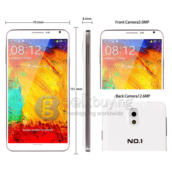 NO.1 N3 5.7Inch IPS HD Screen MTK6589 Quad Core 1.5GHz 1GB+8GB 12.6MP Camera Android 4.2 Air gesture/Eye induction/OTG/write with 3G/GPS - White