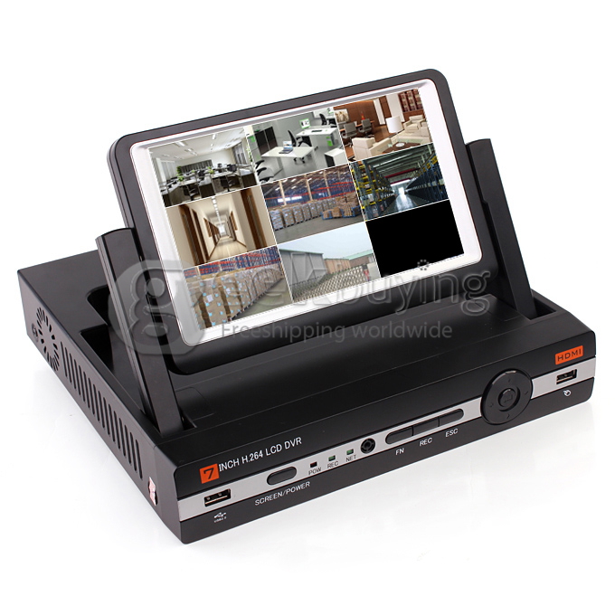8CH DVR With 7 Inch Screen H.264, D1 Resolution, Support Iphone Android Phone PTZ Surveillance CCTV System - Black