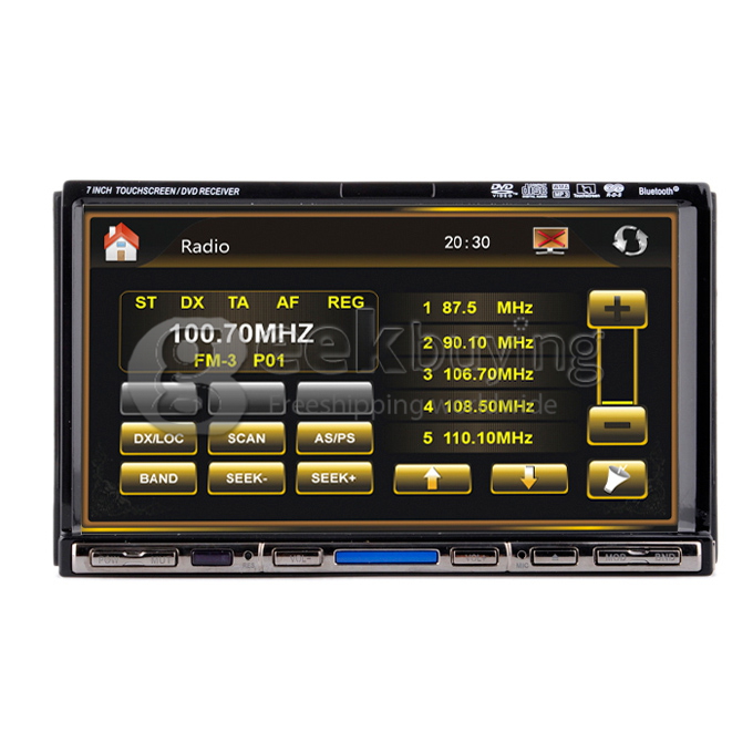 7 Inch 16:9 HD Digital Screen 800*480 2Din Slide Panel Design Car DVD Player(FM,Bluetooth,AV,TV,For IPOD,MP3)