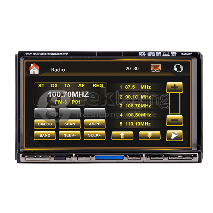 7 Inch 16:9 HD Digital Screen 800*480 2Din Slide Panel Design Car DVD Player(GPS,FM,Bluetooth,AV,TV,For IPOD,MP3)
