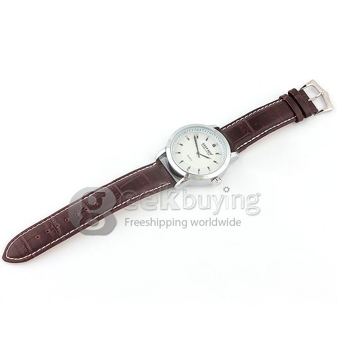 DEEP RED 2267 Hollow Silver Case Round Dial Brown Leather Band Unisex Quartz Wrist Watch - White