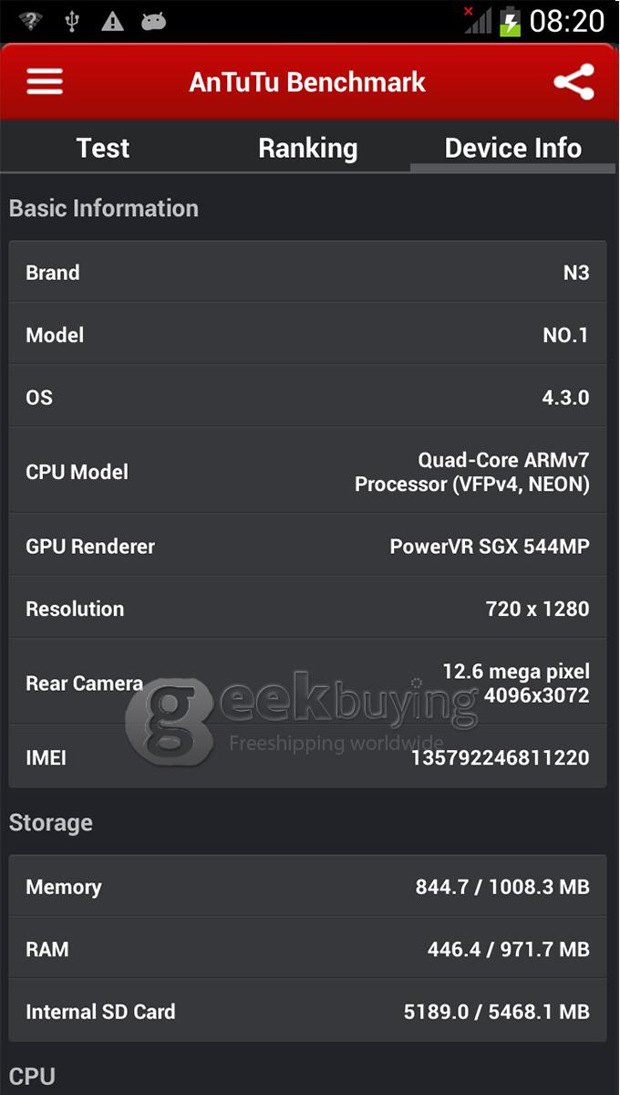 NO.1 N3 5.7Inch IPS HD Screen MTK6589 Quad Core 1.5GHz 1GB+8GB 12.6MP Camera Android 4.2 Air gesture/Eye induction/OTG/write with 3G/GPS - White