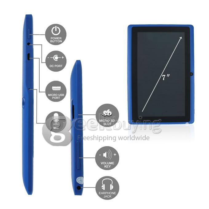 Q88pro Allwinner A23 Dual Core 7 Inch Android 4.2 OS Tablet PC 512MB RAM 4GB ROM Capacitive Touch Screen 800*480 - Blue