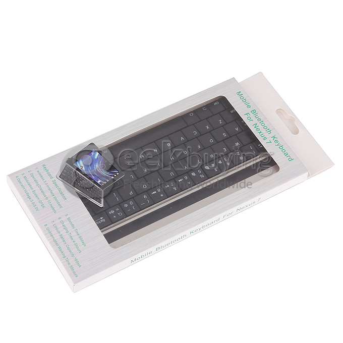 New Aluminum Wireless Bluetooth Keyboard Case Cover for Google Nexus 7 2nd - Black