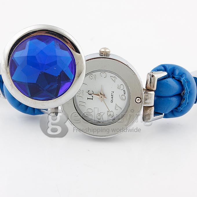 LC Crystal Women's Watch Rotation Silver Round Dial Quartz Wrist Wacth - Blue