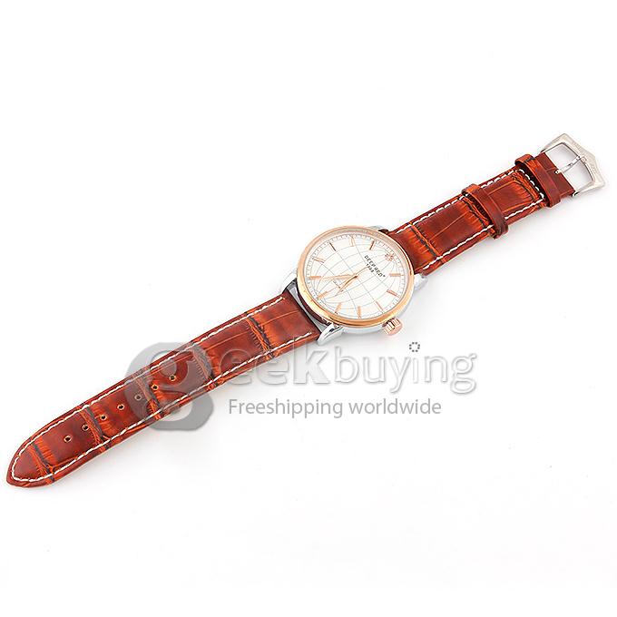 DEEP RED 2173 Hollow Gold Case Round Dial Brown Leather Band Unisex Quartz Wrist Watch - White