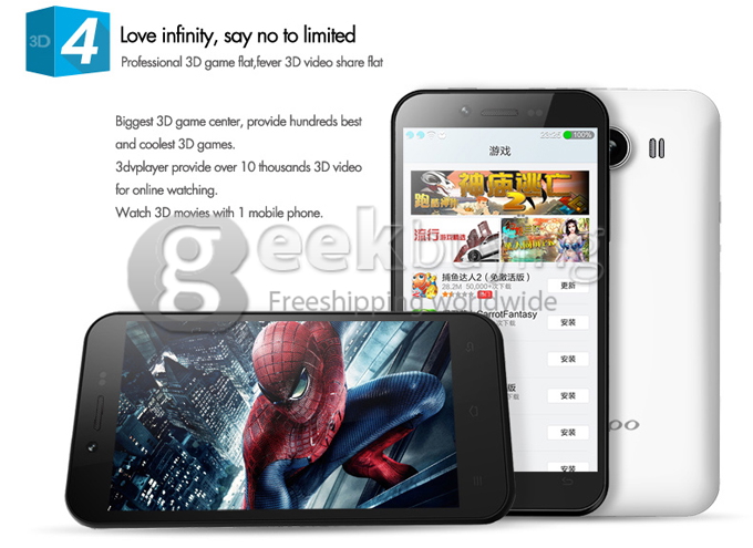 ZOPO ZP600+ 4.3Inch Glass-free 3D Screen MTK6582 Quad Core 1.3GHz 1GB+4GB 5.0MP Camera Android 4.2 3G/GPS/OTG/Wifi - White