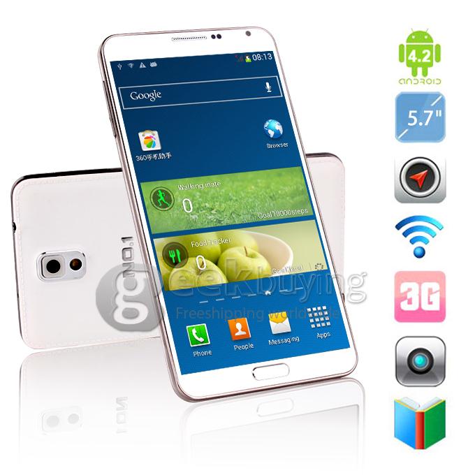 NO.1 N3 5.7Inch IPS HD Screen MTK6589 Quad Core 1.5GHz 1GB+8GB 12.6MP Camera Android 4.2 Air gesture/Eye induction/OTG/write with 3G/GPS - White
