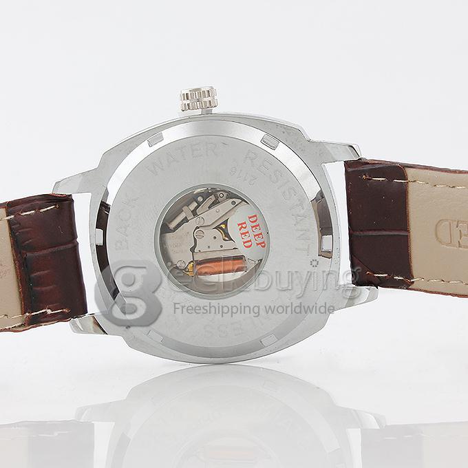 DEEP RED 2116 Hollow Silver Case Round Dial Brown Leather Band Unisex Quartz Wrist Watch - White