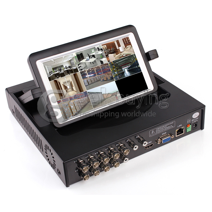 8CH DVR With 7 Inch Screen H.264, D1 Resolution, Support Iphone Android Phone PTZ Surveillance CCTV System - Black