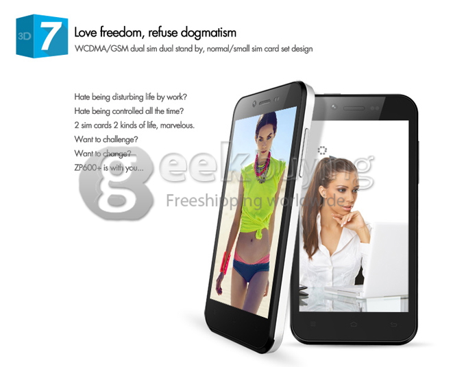 ZOPO ZP600+ 4.3Inch Glass-free 3D Screen MTK6582 Quad Core 1.3GHz 1GB+4GB 5.0MP Camera Android 4.2 3G/GPS/OTG/Wifi - White