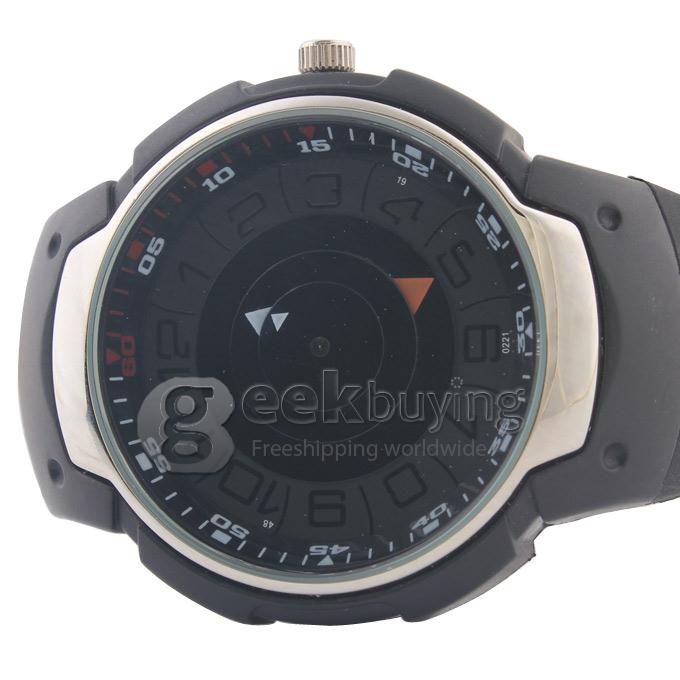 Fucda CS0541M-1563 Quartz Turntable Round Dial Silicone Wrist Watch - Black