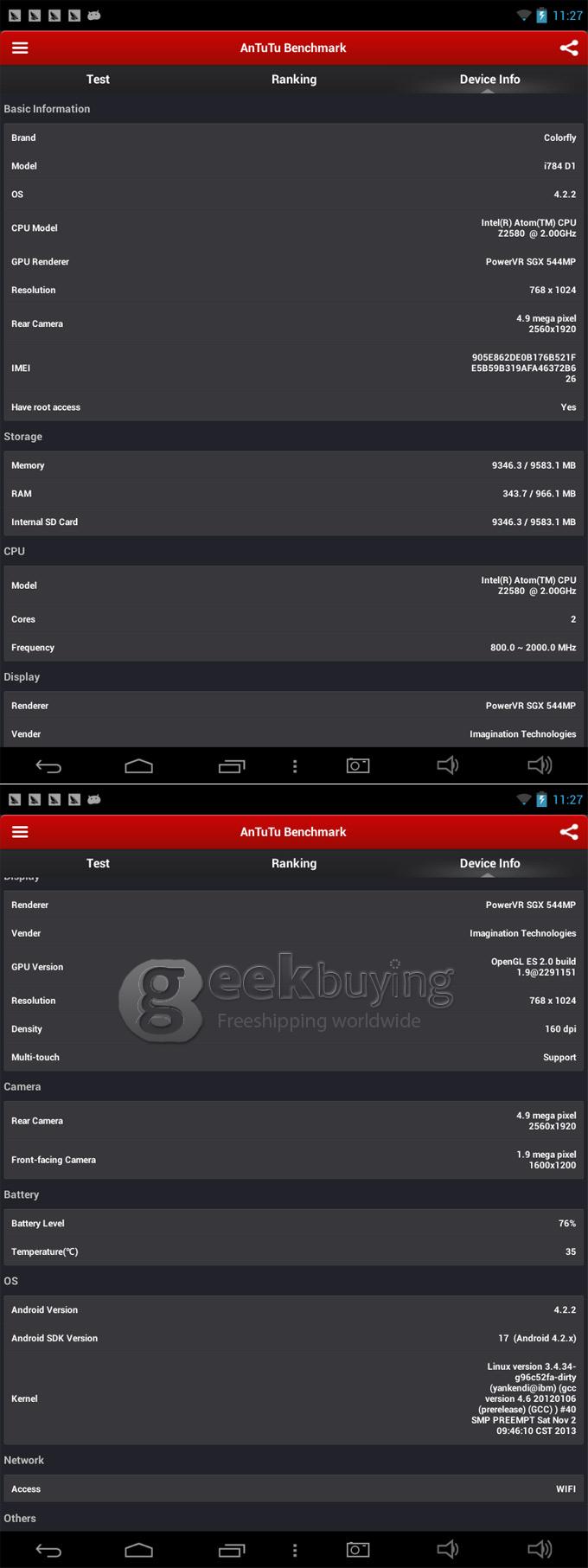 Colorfly i784 D1 Intel Z2580 2.0GHz 7.85 inch Tablet PC Android 4.2 Dual Core IPS Capacitive Touch Screen 1024*768 1GB/16GB
