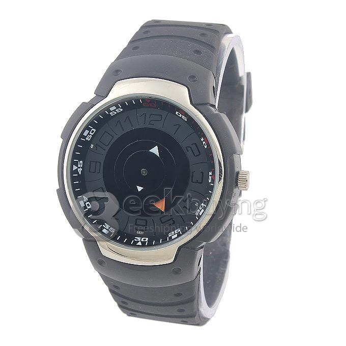 Fucda CS0541M-1563 Quartz Turntable Round Dial Silicone Wrist Watch - Black