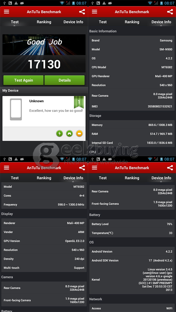 JIAKE N900W MTK6582 Quad Core 1.3GHz 5.5inch Android 4.2 OS Smartphone 1GB RAM 4GB ROM 5.0MP Camera 3G GPS - Black