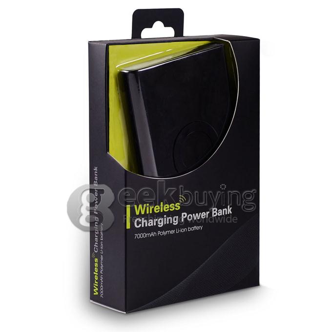 New T800 7000mAh Backup Battery Charging Pad Qi-Enabled USB Charger for All Qi Compatible Devices - Black
