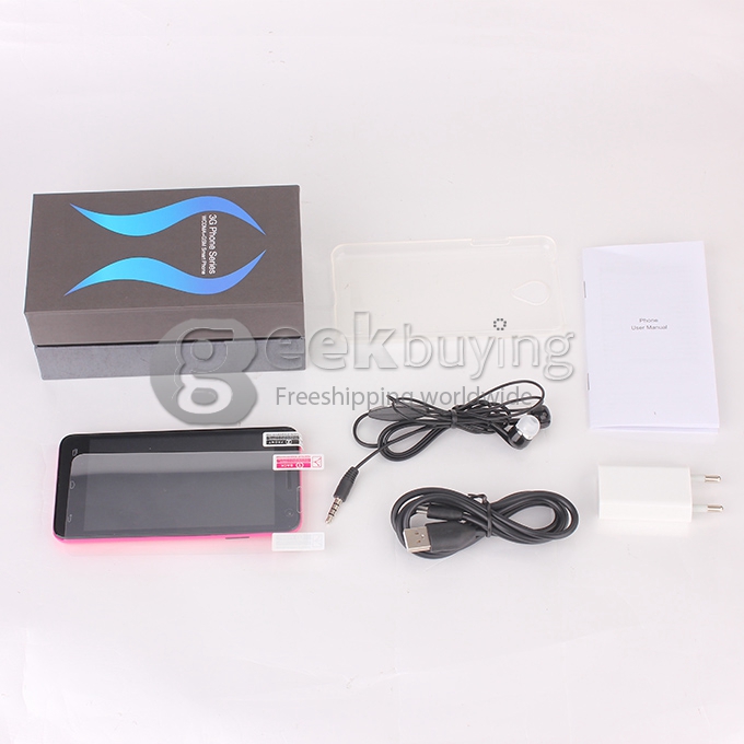 W450 4.5inch FWVGA Capacitive Screen MTK6582 Quad Core Smartphone 1G/4G 8.0MP Camera Android 4.2 OS 3G/GPS with Free Case - Pink