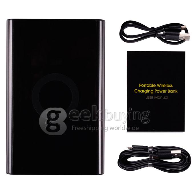 New T800 7000mAh Backup Battery Charging Pad Qi-Enabled USB Charger for All Qi Compatible Devices - Black