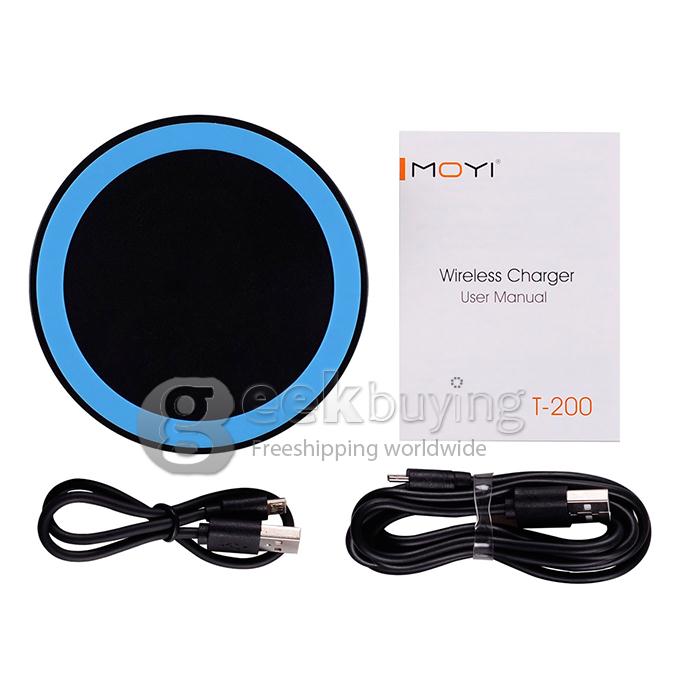 T200 New Wireless Charging Pad Qi-Enabled USB Charger Phone Charger for All Qi Compatible Devices - Black + Blue