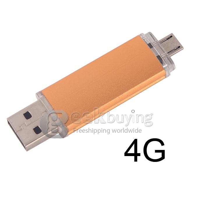 OTG External Storage Micro USB2.0 Drive Memory Stick for Smart Phone/Tablet PC 4G - Luxury Gold