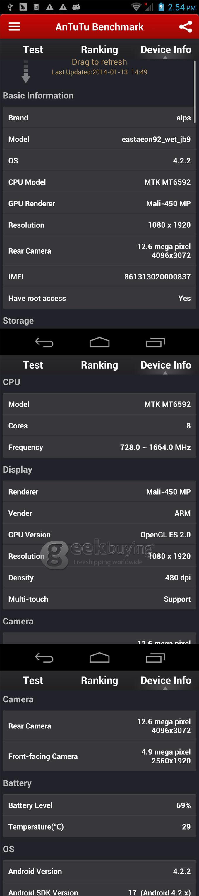 Neken N6+ 5.0Inch IPS FHD OGS Screen MTK6592 Octa-Core 1.7GHz 2GB+16GB 12.6MP Camera Android4.2 with OTG/3G/GPS - White